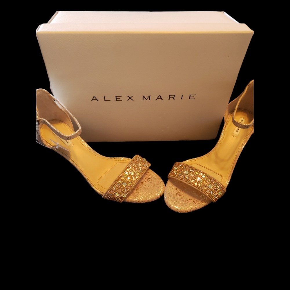 Alex Marie, Taupe, Gold & Pink suede iridescent dress sandal size 7 1/2